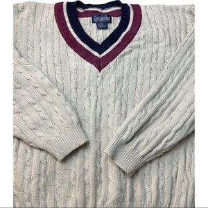 Christopher Rand Cotton Sweater Mens Cream Red and Blue Size Large